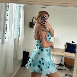 NWOT Princess Polly teal blue floral halter mini dress - tie dye look 🩵